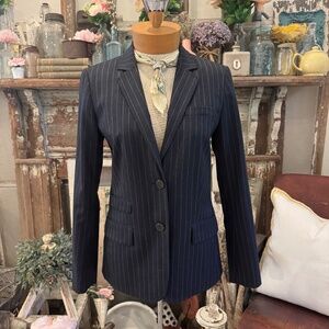GAP STRIPED NAVY WOOL BLAZER | Lightweight Blended | Tailored | Pinstripe Jacket